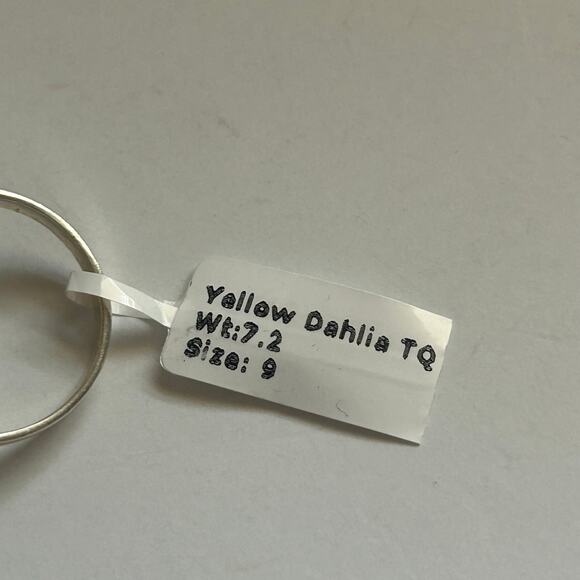 Yellow Honey Dahlia Turquoise 925 Sterling Silver Square Ring Size 9 New - Picture 7 of 8